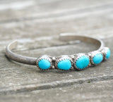 Vintage Sterling 5-Stone Turquoise Cuff