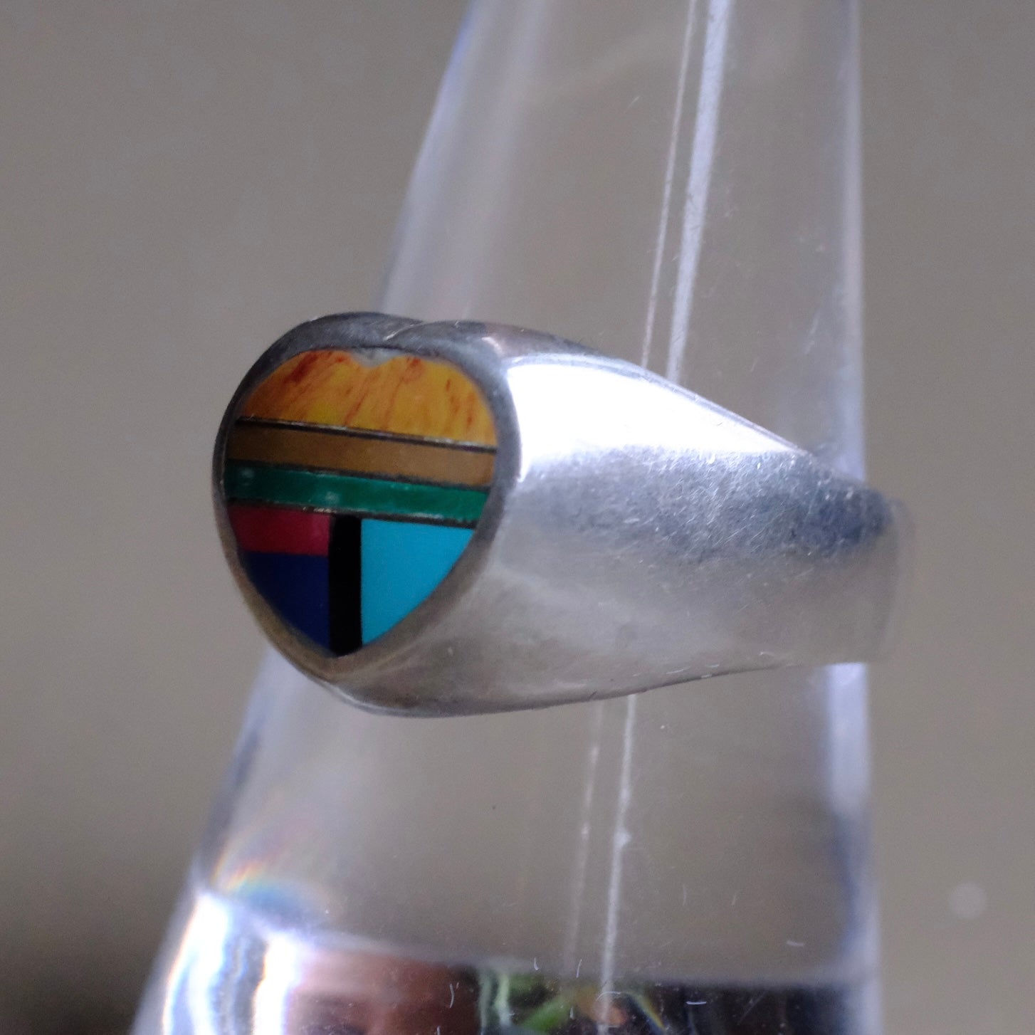 Vintage Sterling Multistone Inlay Ring 9.75