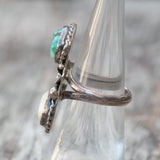 Vintage Sterling Turquoise and MOP Feather Ring 5.5