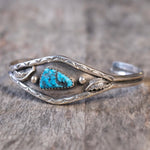 Vintage Sterling Turquoise Feather Cuff