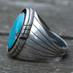 Vintage Sterling Turquoise Ribbed Band Ring 8.75