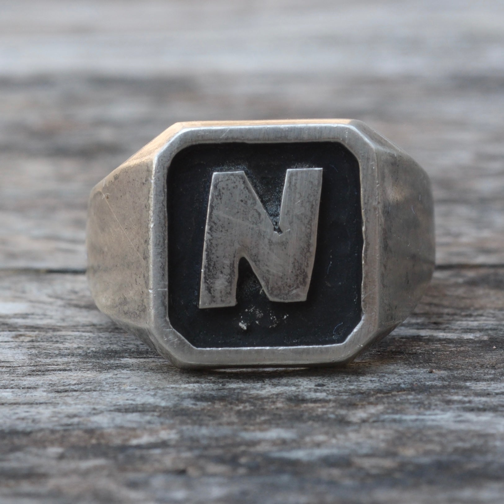Vintage Sterling N Initial Signet Ring 10.75