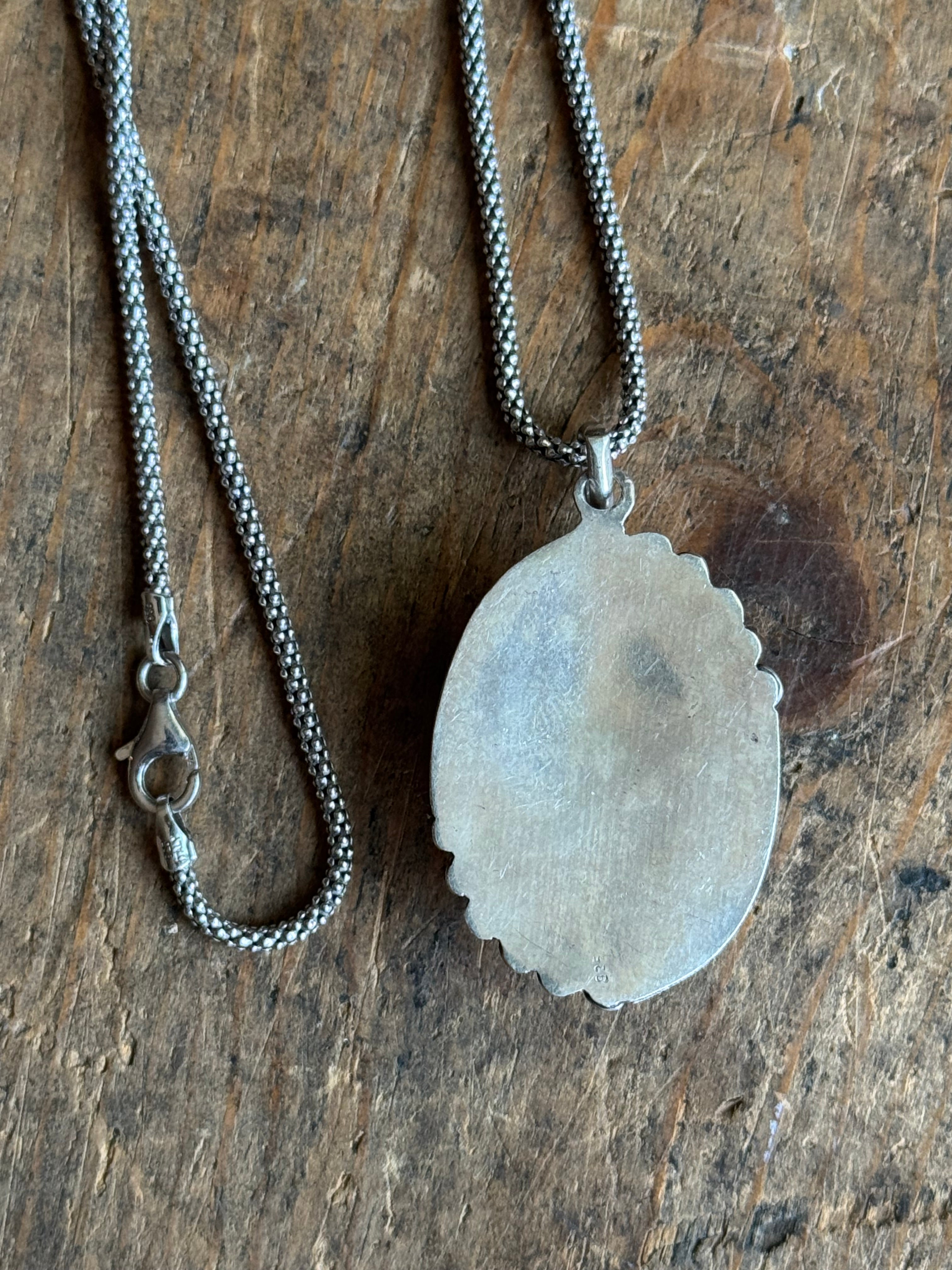 Vintage Sterling Silver Onyx Tribal Pendant