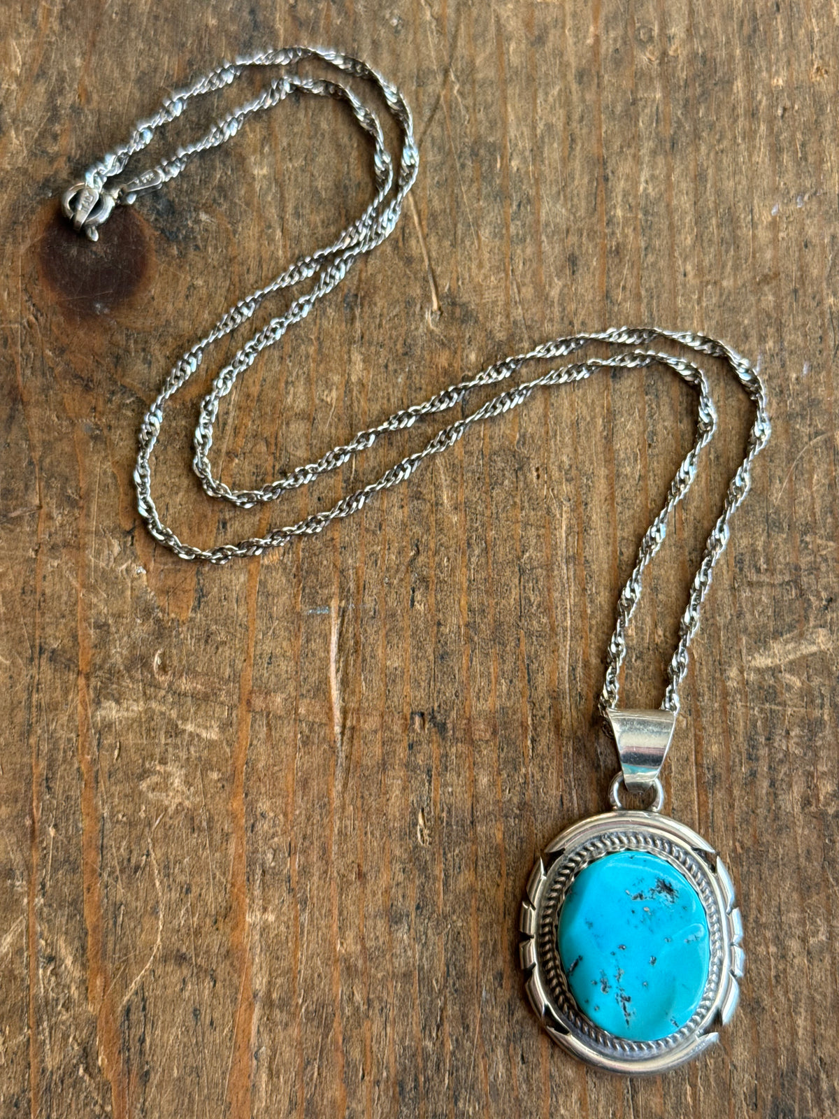 Vintage Sterling Silver Turquoise Sawcut Necklace