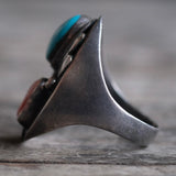 Vintage Sterling Turquoise and Coral Ring 10.25