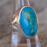 Vintage Sterling Turquoise Stamped V Ring 8.5