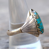 Vintage Sterling Turquoise Ribbed Band Ring 10.5