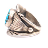 Vintage Sterling Turquoise Ribbed Band Ring 10.25