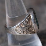 Vintage Sterling Crushed Turquoise Thunderbird Ring 9.75