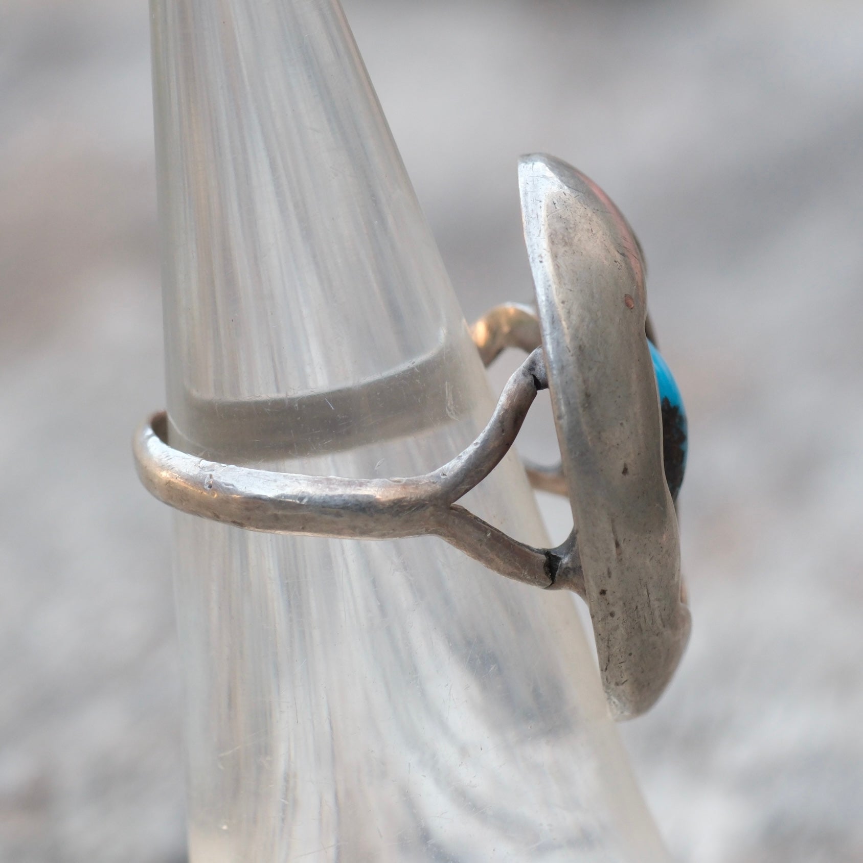 Vintage Sterling Turquoise Shadowbox Ring 4.5