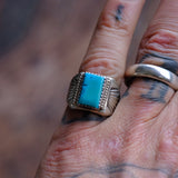 Vintage Sterling Turquoise Stamped Band Ring 7.75