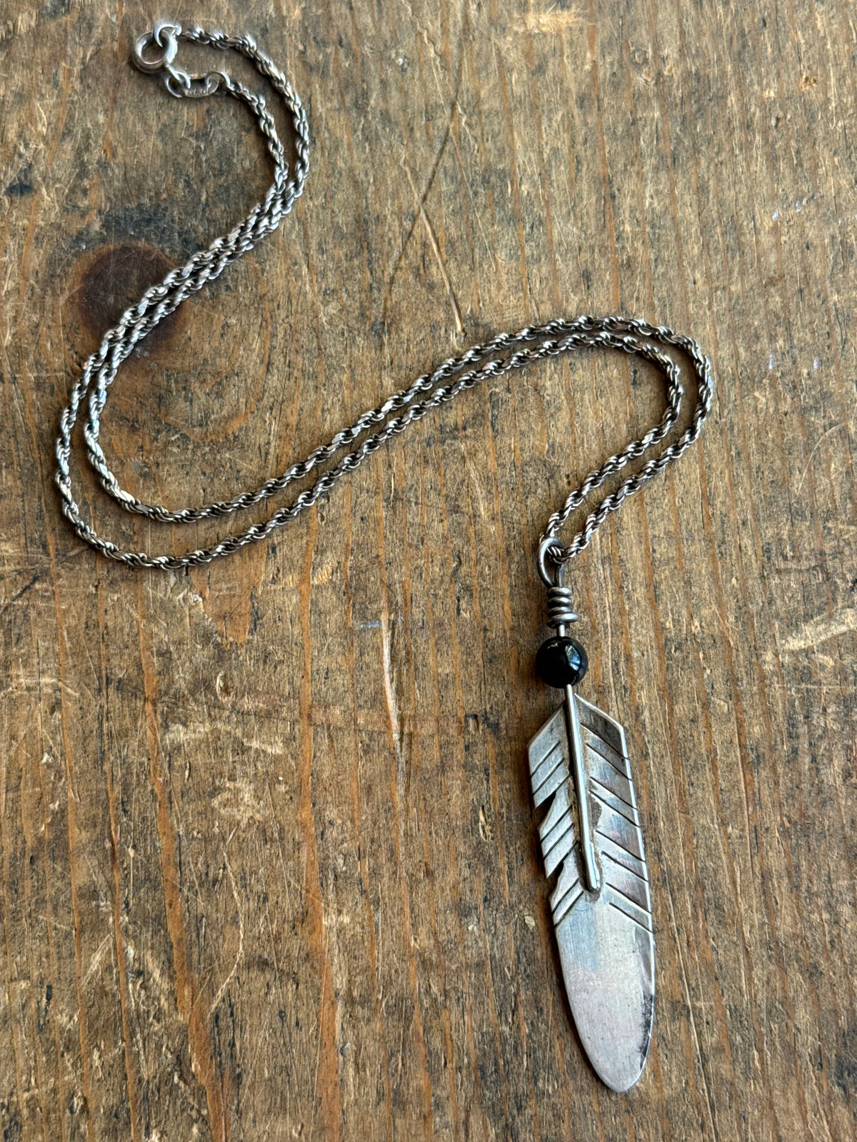 Vintage Sterling Silver Feather Necklace
