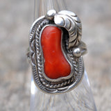 Vintage Sterling Coral Feather Ring 5