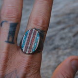 Vintage Sterling Crushed Turquoise and Coral Inlay Ring 11.5