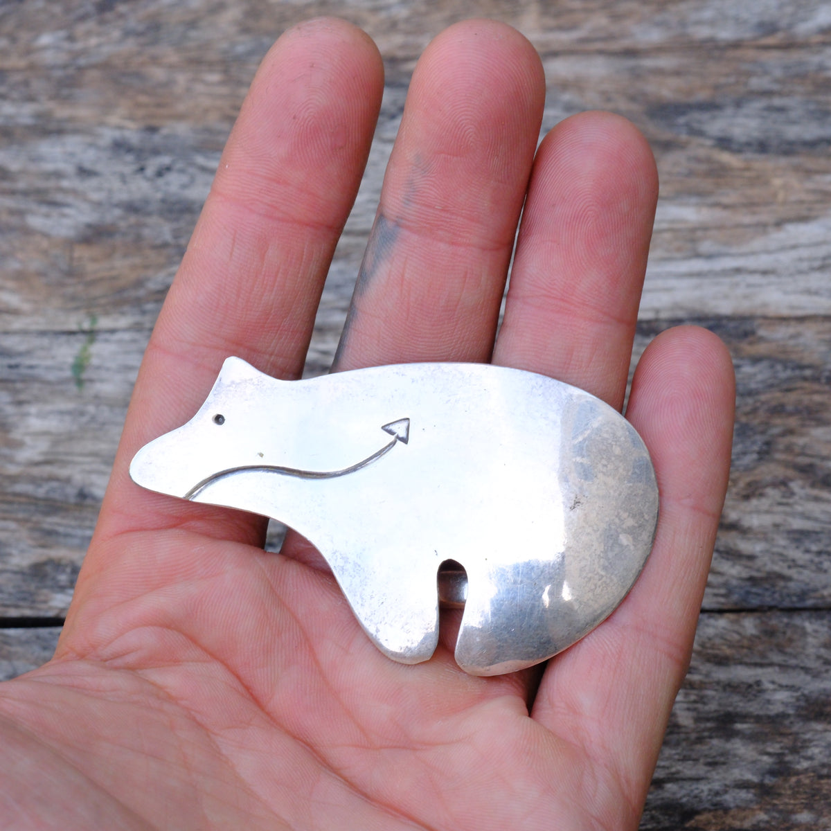 Huge Vintage Sterling Stamped Bear Pin