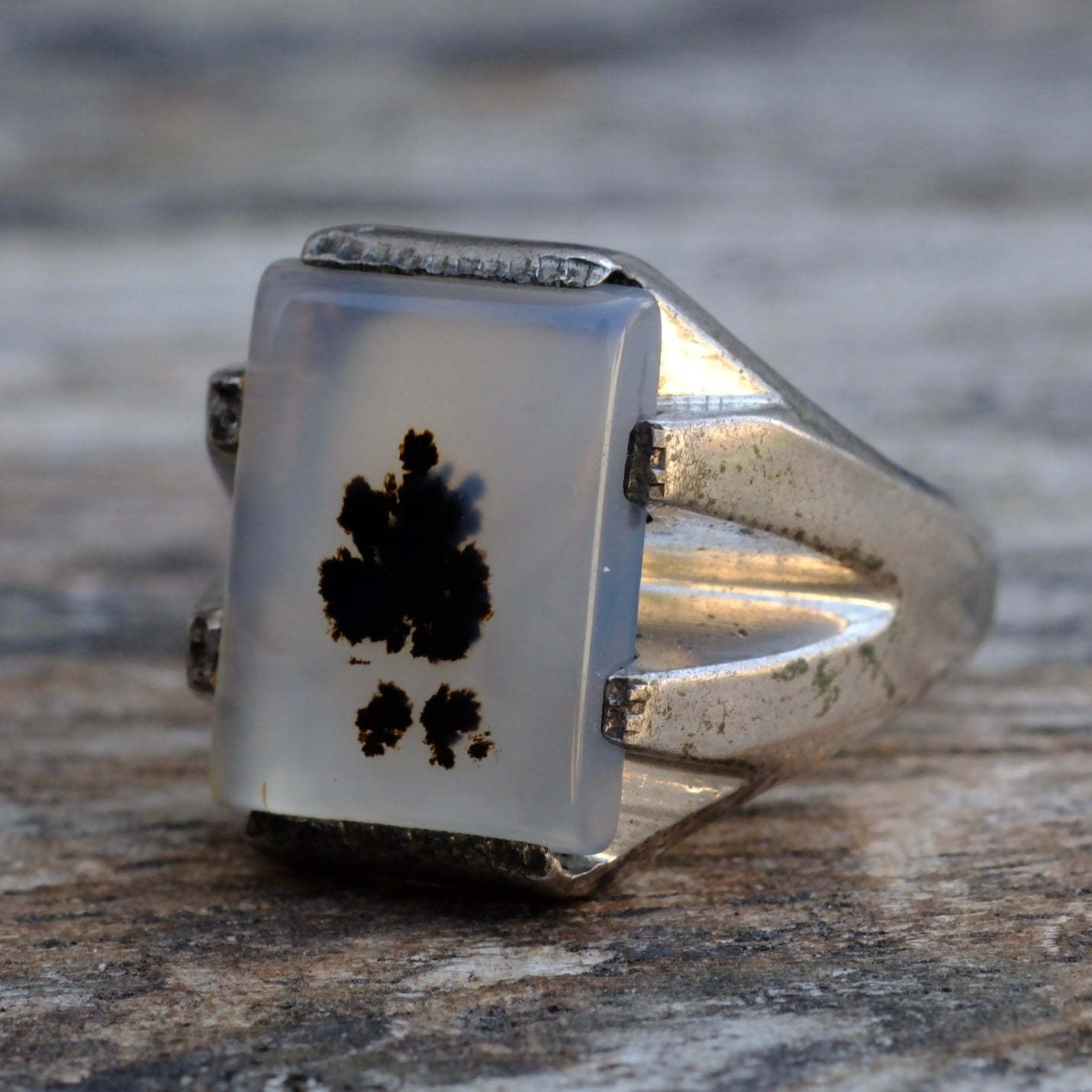 Vintage Sterling Agate Deco Signet Ring 9