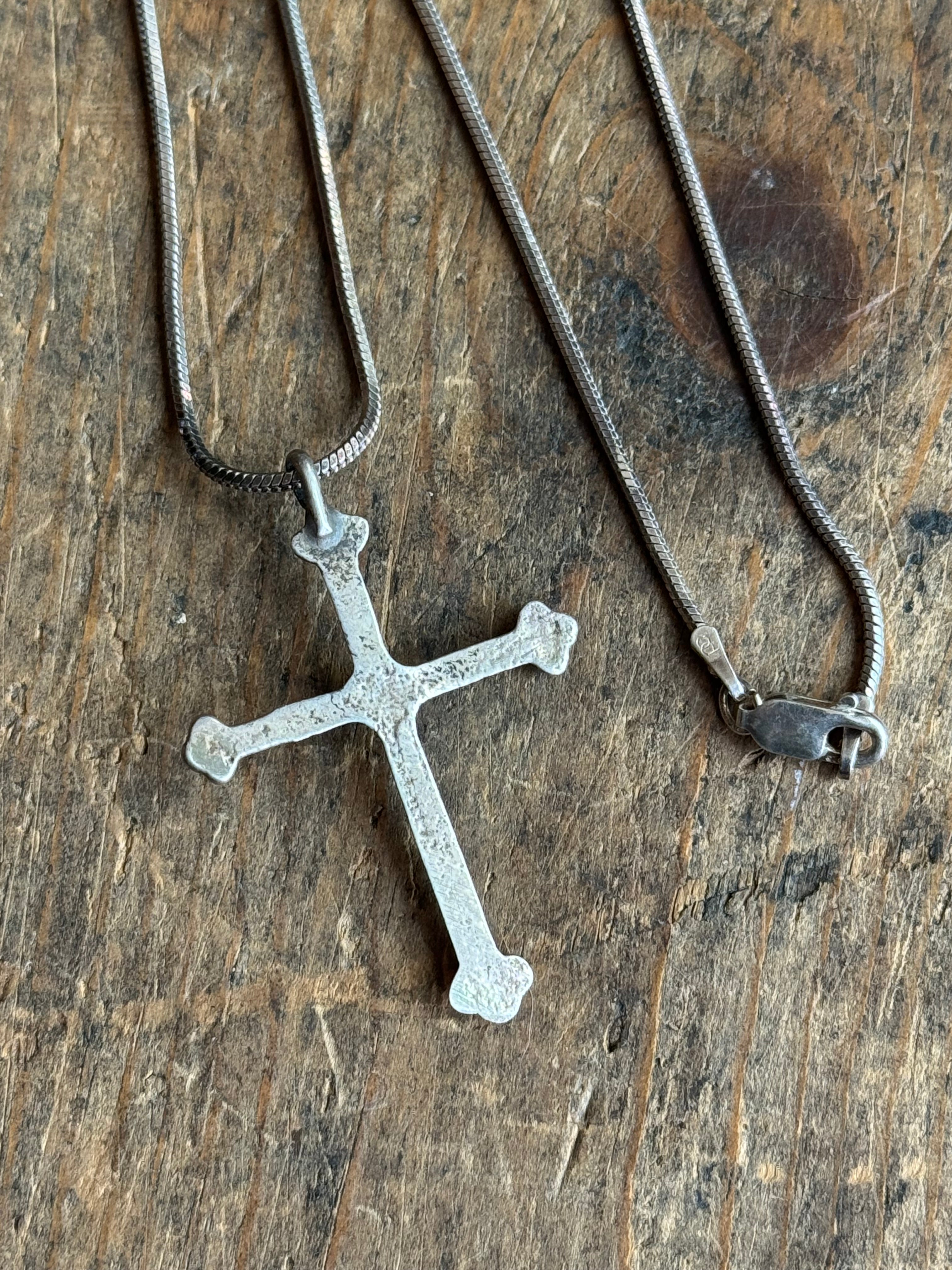 Vintage Sterling Silver Turquoise Cross Necklace
