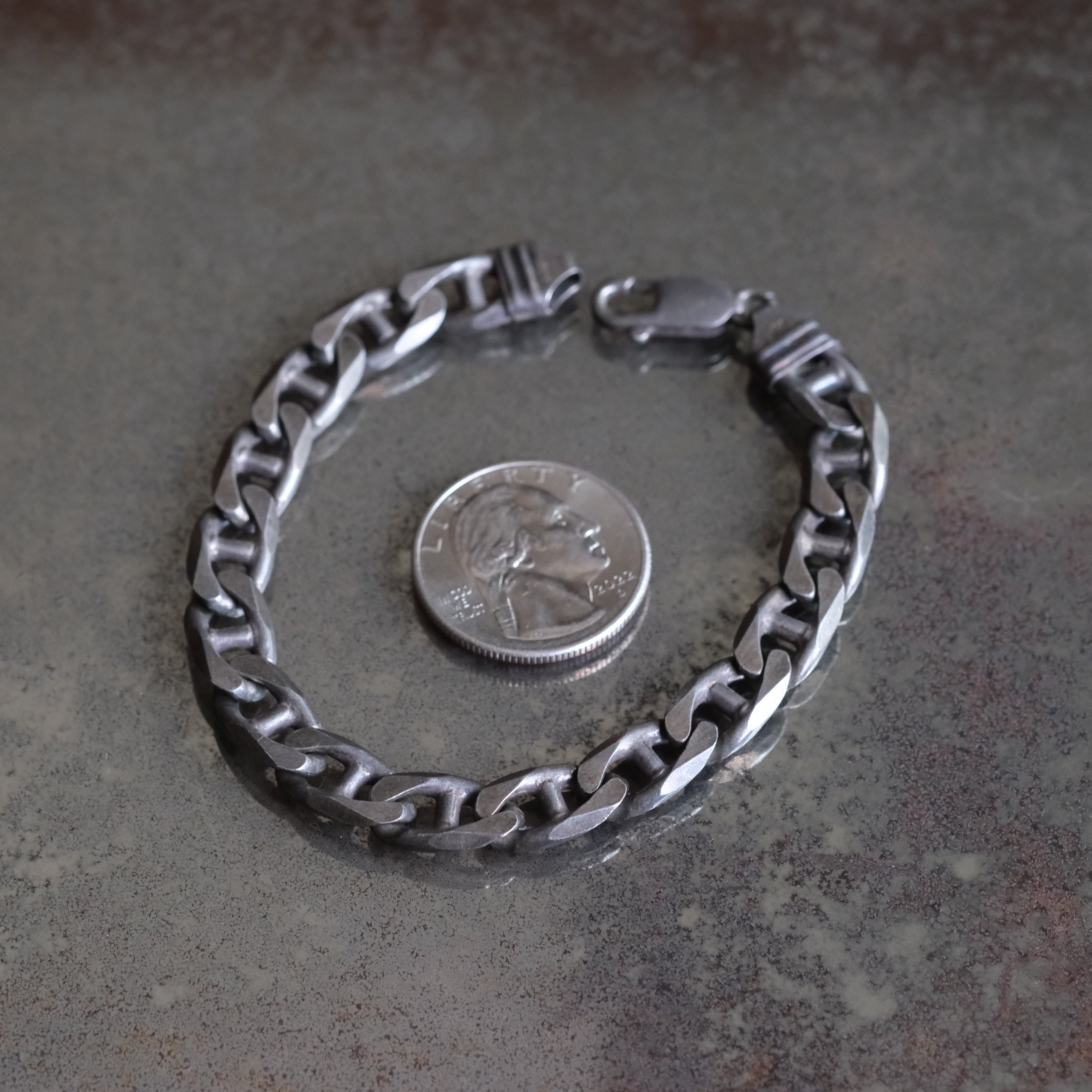 Vintage Sterling Silver Mariner Chain Bracelet 8"