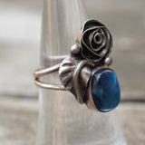 Vintage Sterling Blue Abalone Rose Ring  6.75