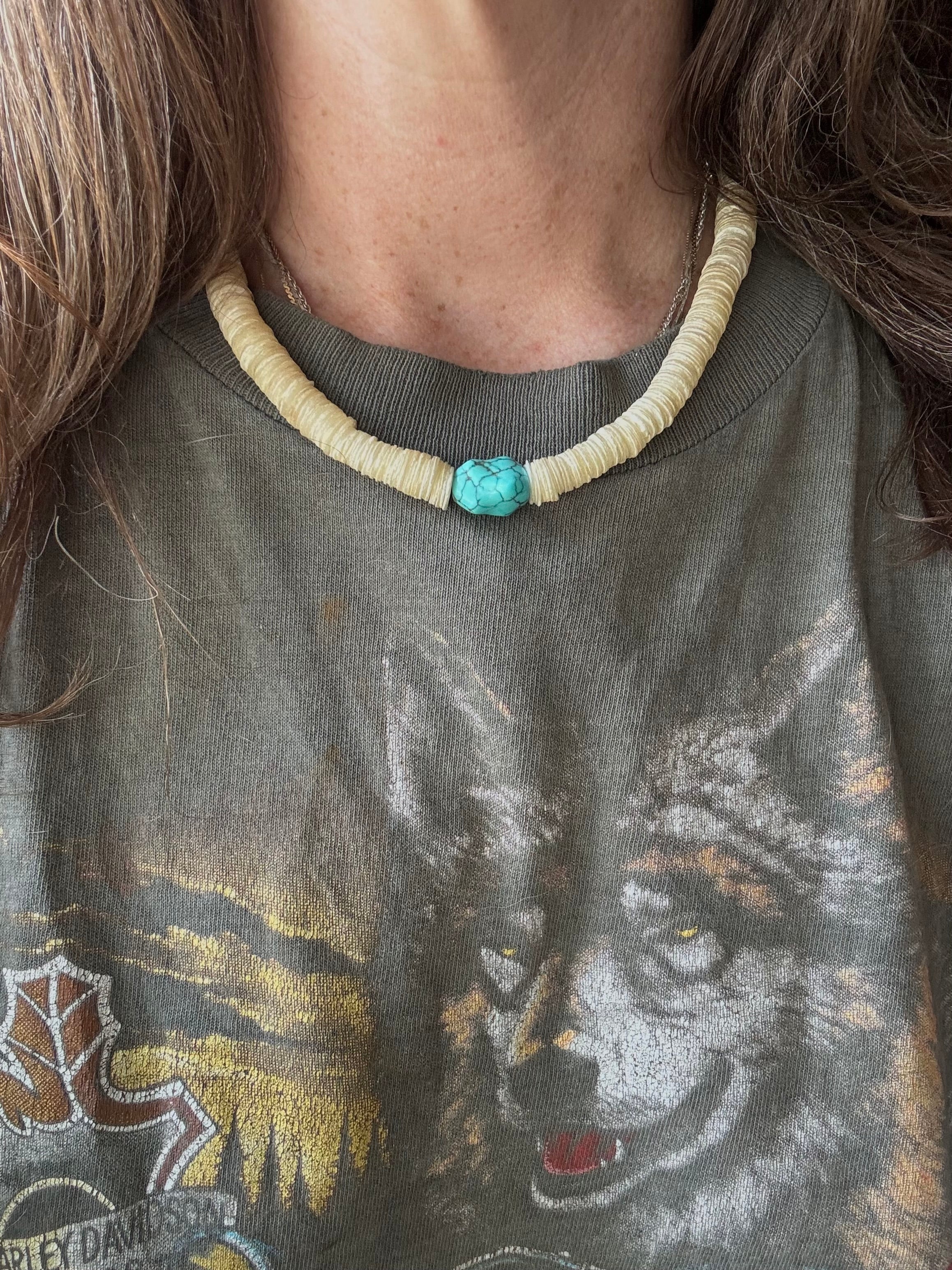 Vintage Sterling Silver Navajo Pearl Shell & Raw Turquoise Necklace