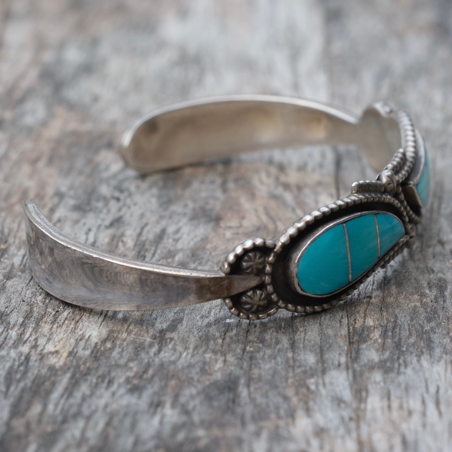 Vintage Sterling Turquoise Inlay Cuff Bracelet