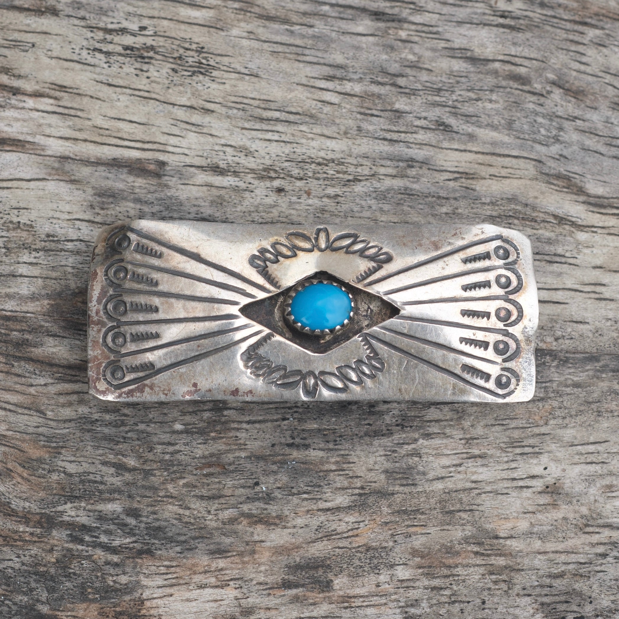 Vintage Sterling Silver Overlay Turquoise Stamped Money Clip