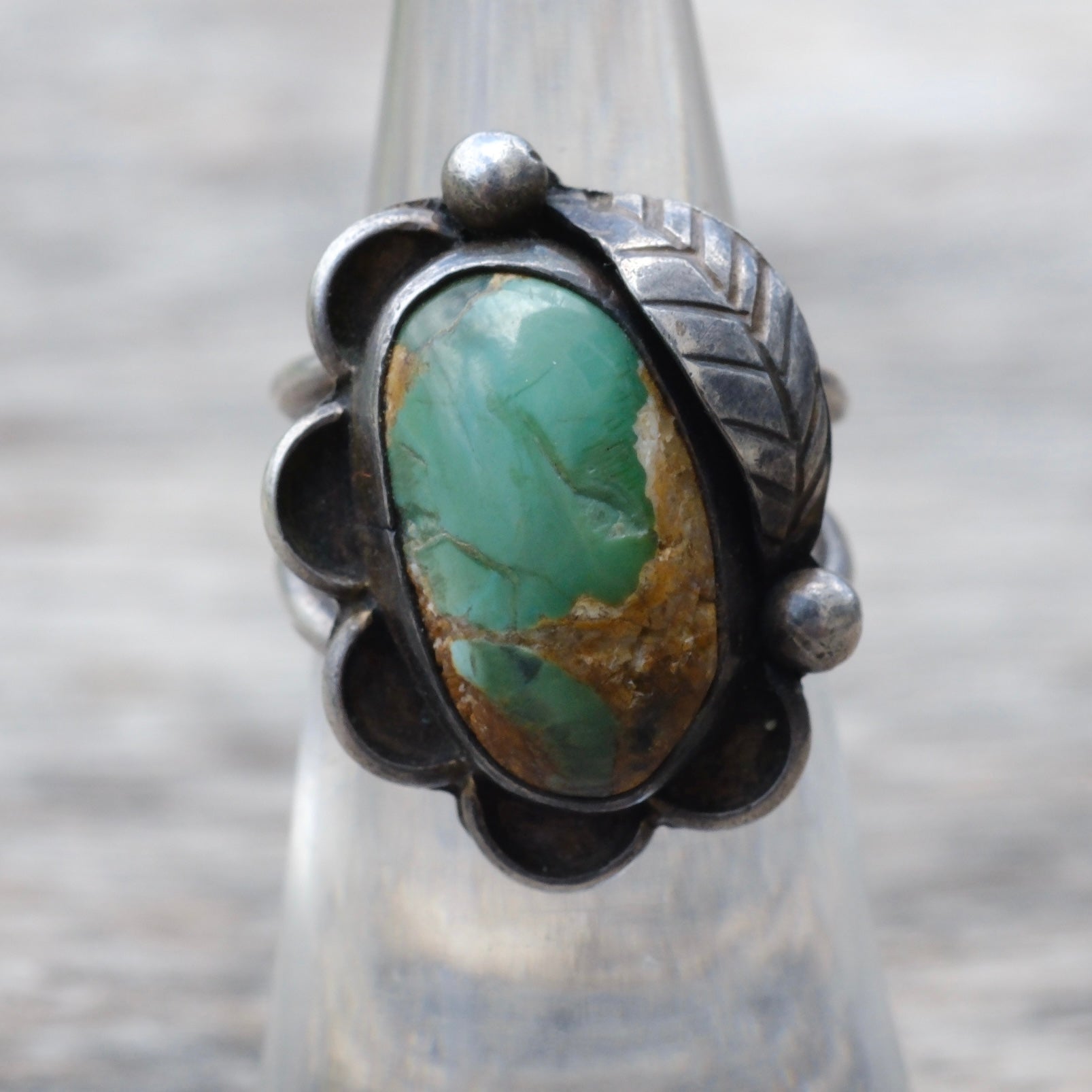 Vintage Sterling Turquoise Florette Ring 5.25