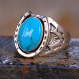 Vintage Sterling Turquoise Lucky Horseshoe Ring 10.25