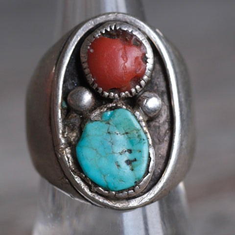 Vintage Sterling Turquoise and Coral Ring 8