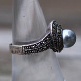 Vintage Sterling Marcasite and Pearl Ring 8