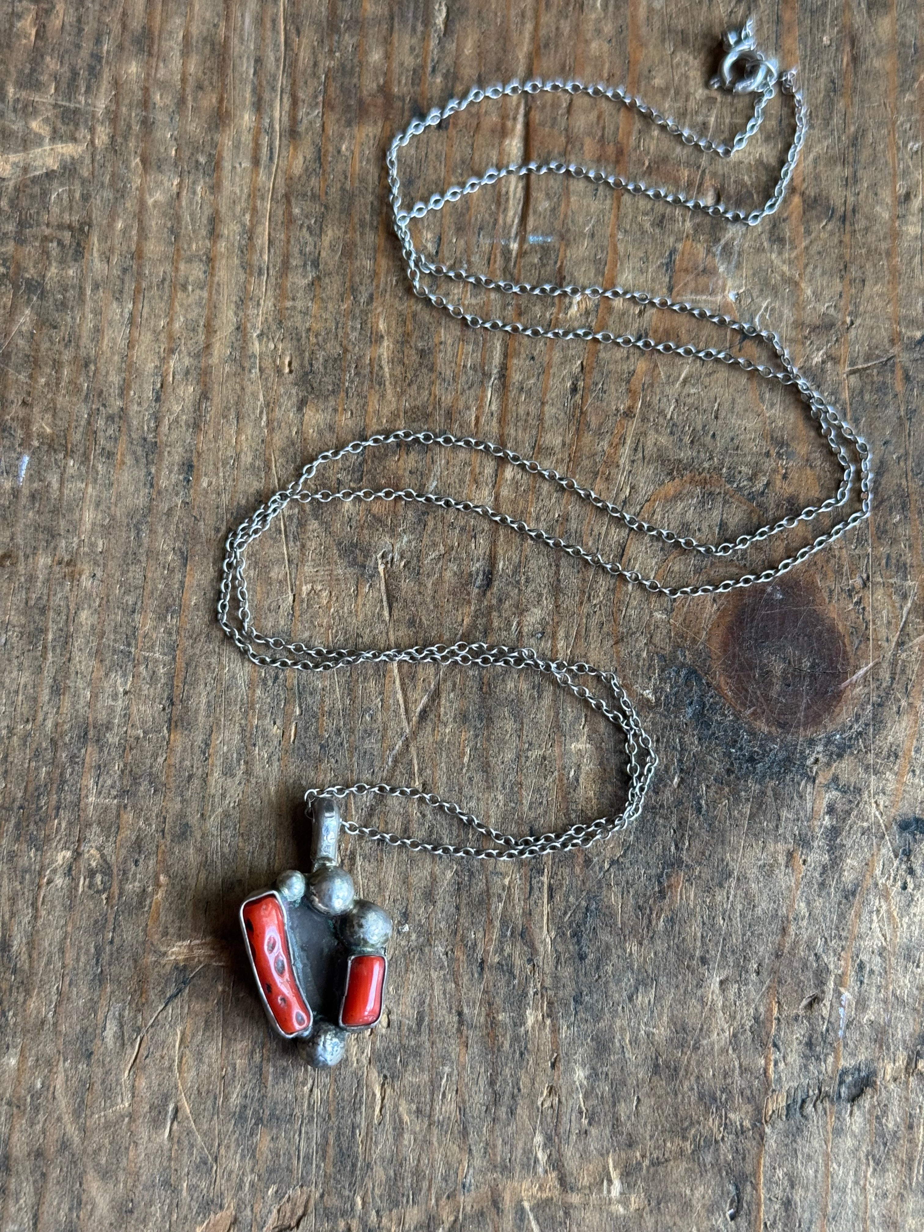 Vintage Sterling Silver Coral Cluster Necklace