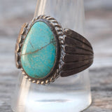 Vintage Sterling Turquoise Ribbed Band Ring 10.75