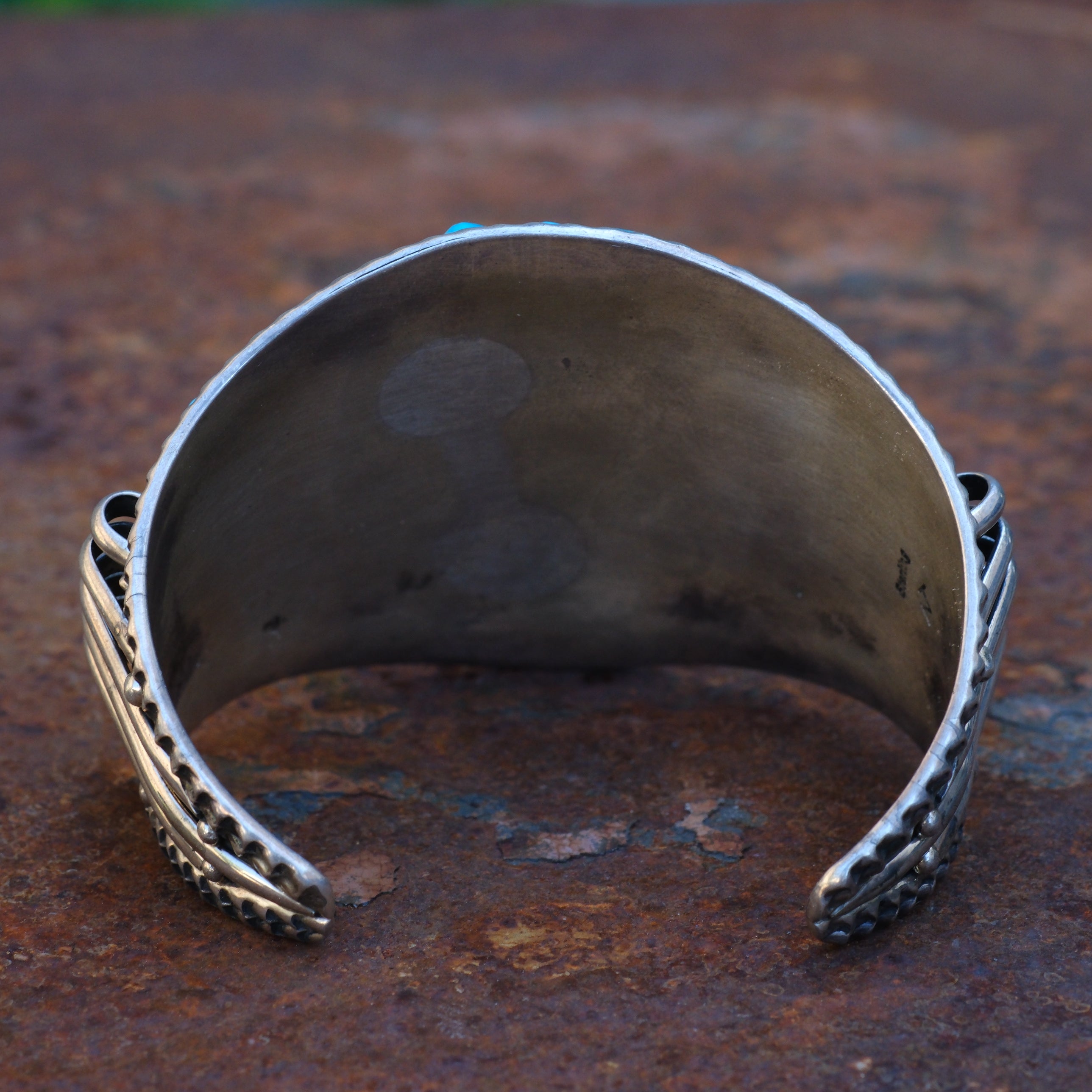 Huge Vintage Sterling Turquoise Inlay Cluster Cuff