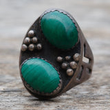 Vintage Sterling 2-Stone Malachite Ring 11.75
