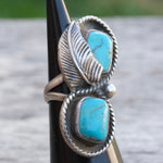 Vintage Sterling Turquoise Feather Ring 3.25