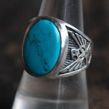 Vintage Sterling Turquoise Thunderbird Ring 8.75