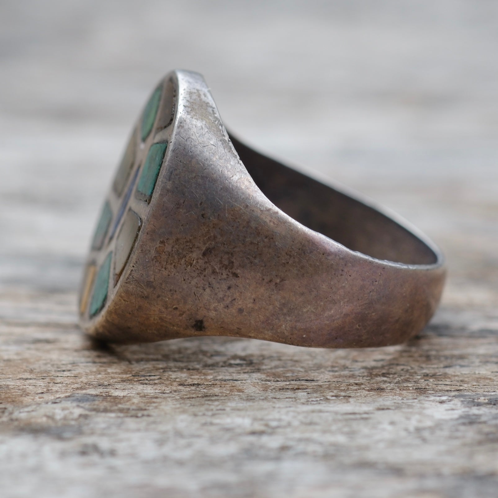 Vintage Sterling Multistone Inlay Ring 8