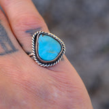 Vintage Sterling Turquoise Roper Ring 4.5