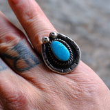 Vintage Sterling Turquoise Horseshoe Ring 8.5