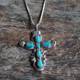 Vintage Sterling 7-Stone Turquoise Cross Necklace&nbsp;