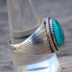 Vintage Sterling Turquoise Ribbed Band Ring 11