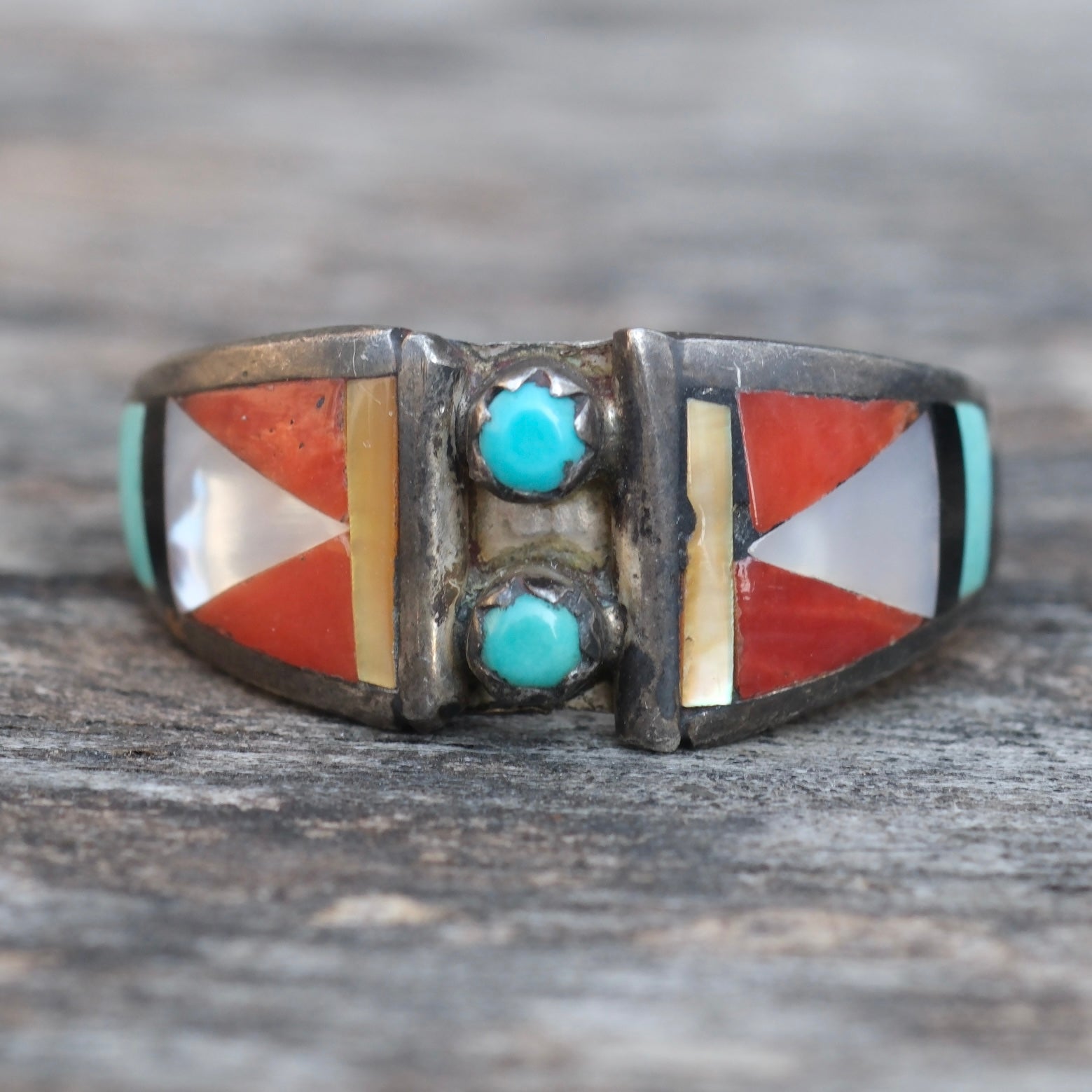 Vintage Sterling Zuni Inlay Band Ring 6
