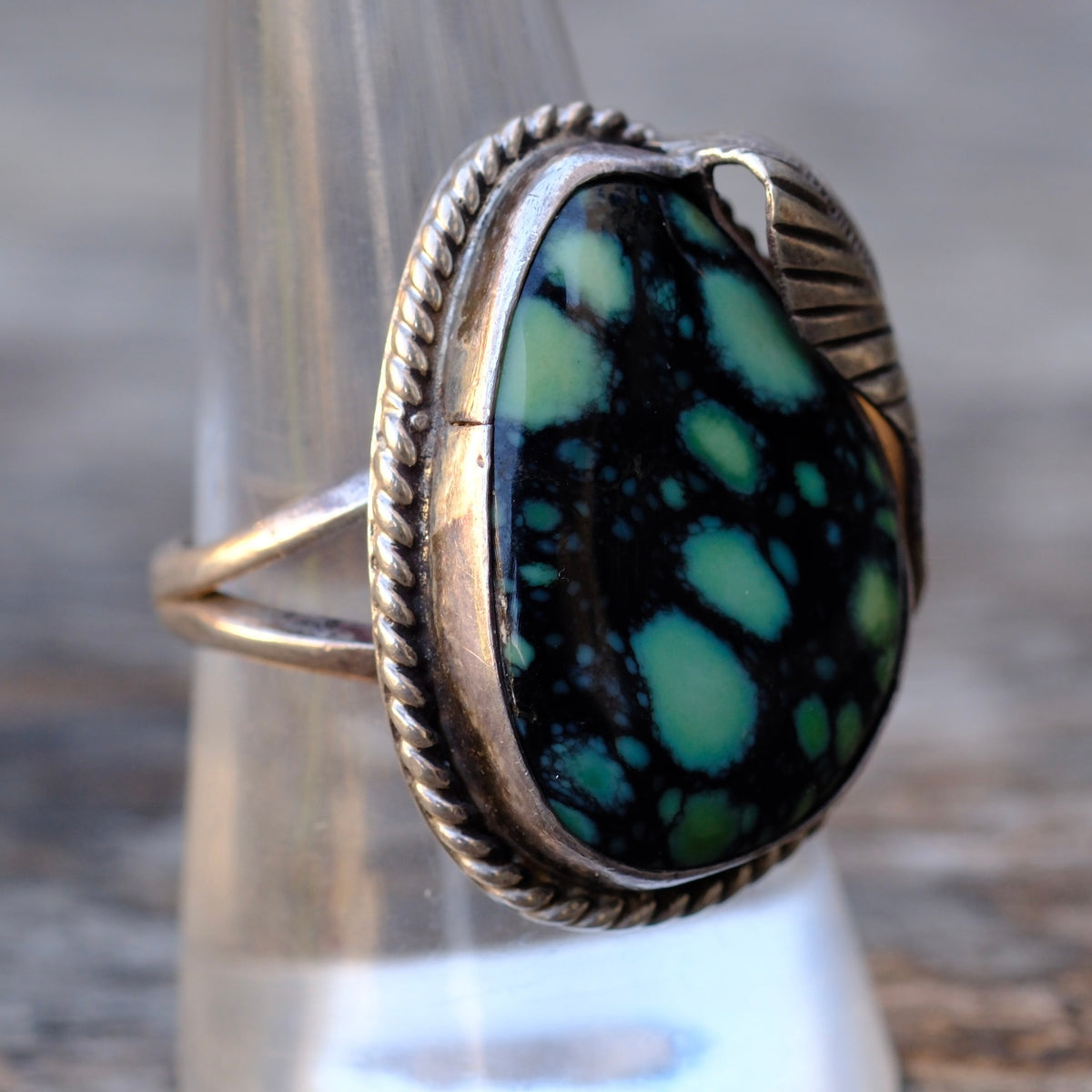 Vintage Sterling Variscite Feather Ring 9