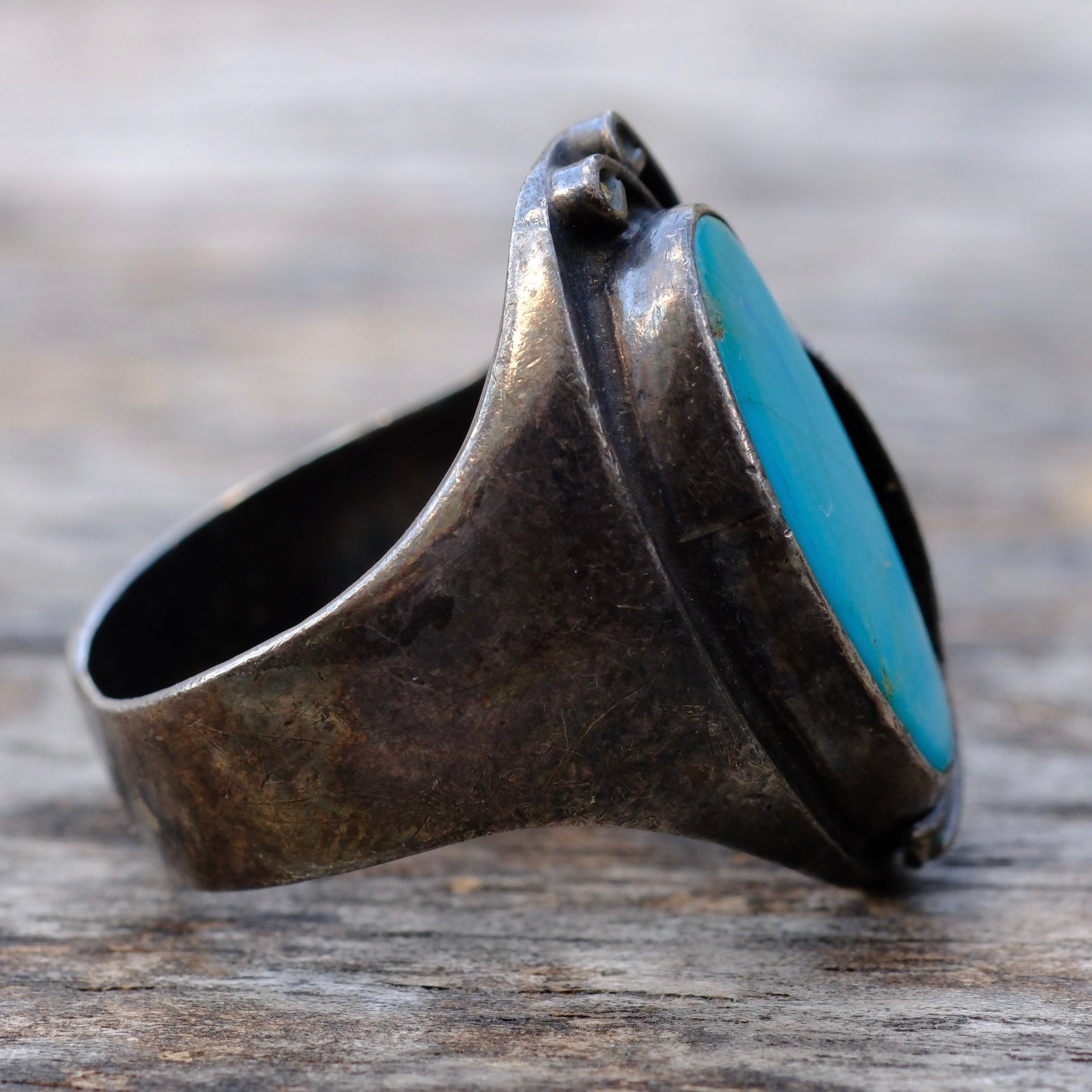 Vintage Sterling Turquoise Feather Ring 10