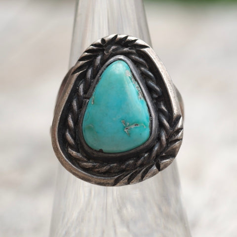 Vintage Sterling Turquoise Roper Ring 6.25