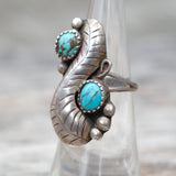 Vintage Sterling 2-Stone Turquoise Feather Ring 5