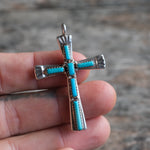 Vintage Sterling 7-Stone Coral Cross Necklace