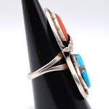 Vintage Sterling Turquoise and Coral Feather Ring 8