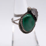 Vintage Sterling Malachite Feather Ring 5.5