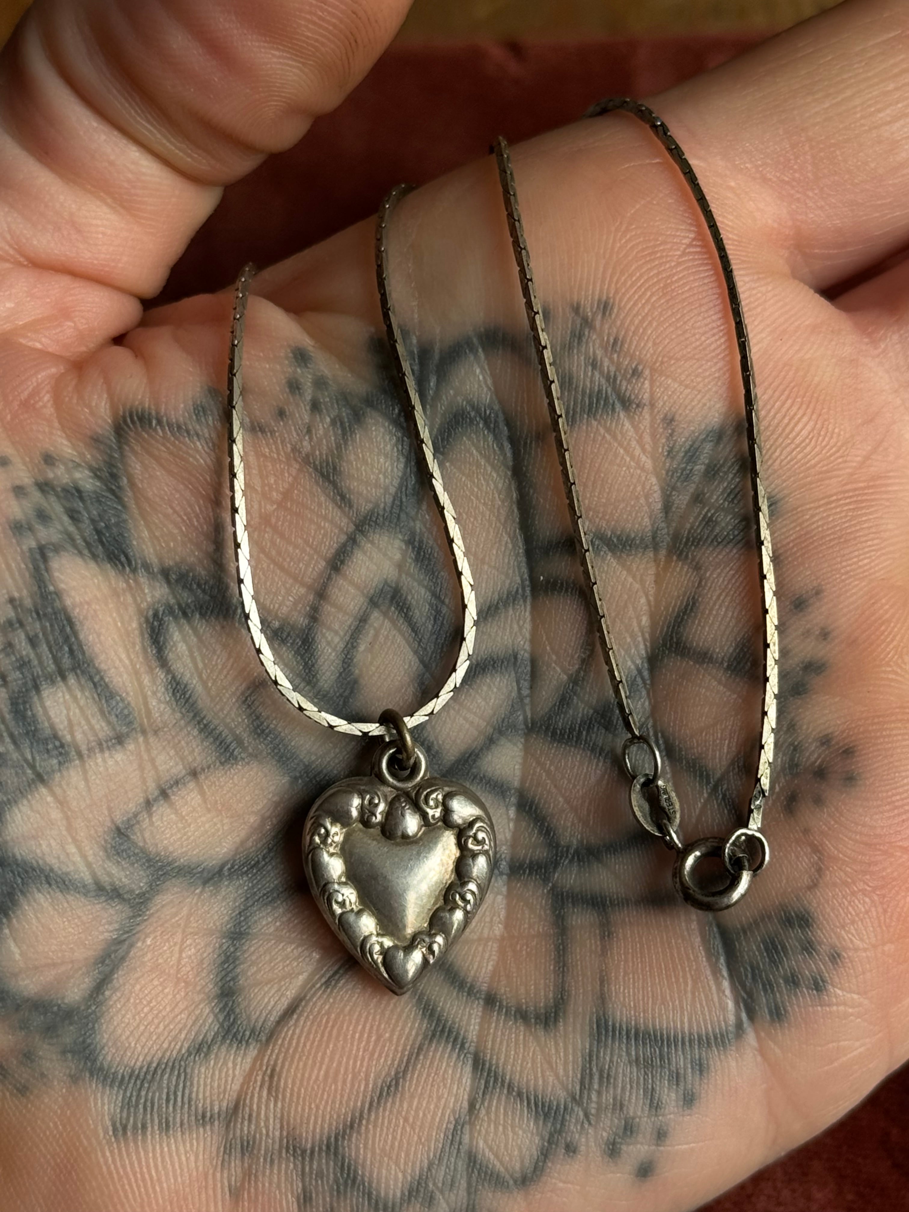 Vintage Sterling Silver Heart Forget Me Not Necklace
